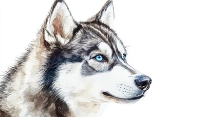 Fototapeta premium Majestic Siberian Husky Portrait in Watercolor