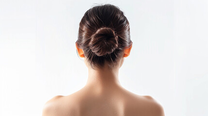 A sleek hair bun, Hairstyle for women on an isolated white background, object focused, png, stock image, hd quality