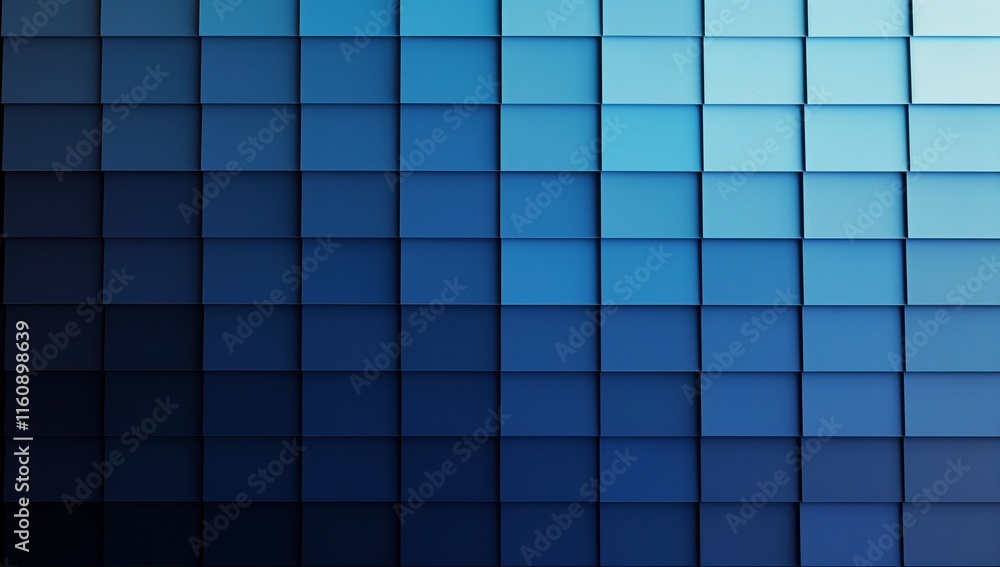 Poster blue background with gradient color blocks, arranged in rows and columns, creating an abstract patte