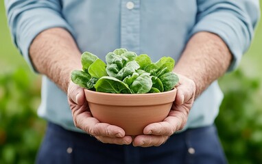 Hands holding a biodegradable bowl of microgreens, highlighting eco friendly farming, sustainability, and nutrient packed healthy living content