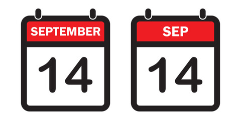 September 14 calendar reminder. 14 September daily calendar icon template. Calendar 14 September icon Design template. Vector illustration. EPS 10