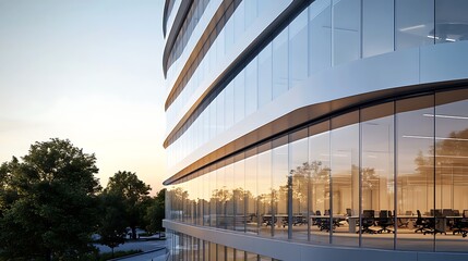 Fototapeta premium Curved Facade Office Building Captured in High Resolution Architectural Detail
