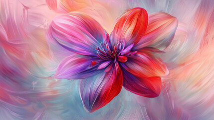 Fototapeta premium A dazzling display of textured petals in a fusion of bold purples, reds, and oranges, creating a mesmerizing swirl of floral beauty.