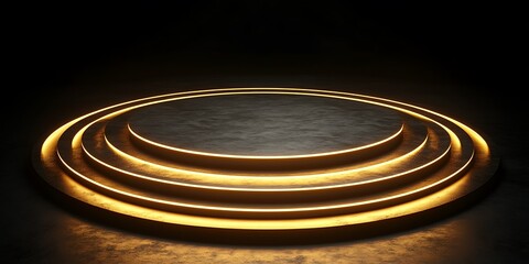Obraz premium Illuminated circular platform with three levels on dark background.