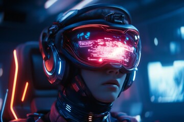 A futuristic city where holographic warnings about environmental collapse are ignored by citizens wearing VR headsets