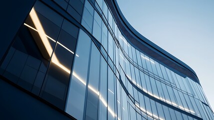 Obraz premium Curved Facade Office Building Captured in High Resolution Architectural Detail