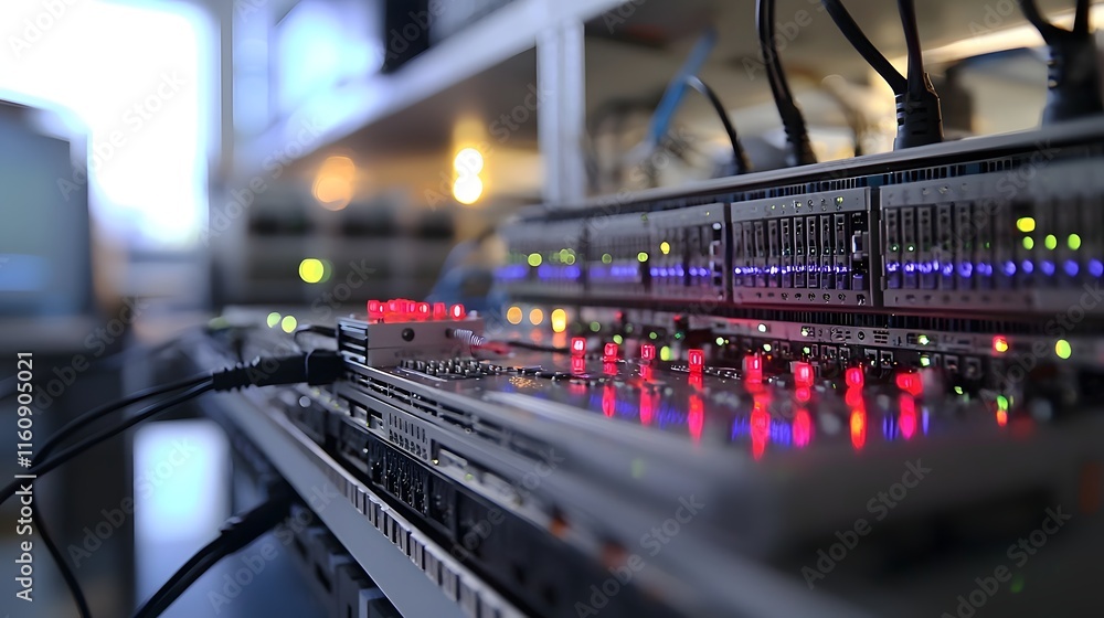 Poster specialist monitoring server rack and network equipment stability in a fully it facility technician 