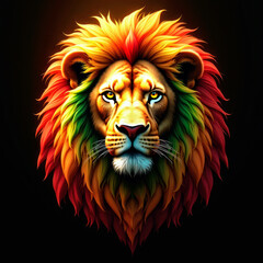 Rasta Lion Digital Art - Majestic Reggae Lion Head on Black Background