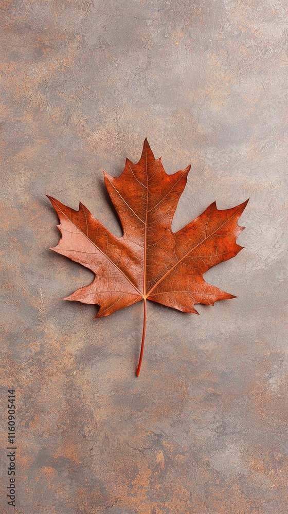 Poster elegant dried maple leaf on a rustic brown background showcasing intricate details and textures perf