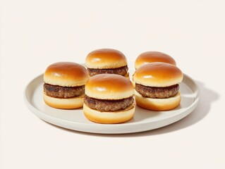 Platter of mini burger sliders on a wooden board with melted cheese, fresh lettuce, cherry tomatoes, sesame seed buns, and side condiments, fries in the background in a bright appetizing setting