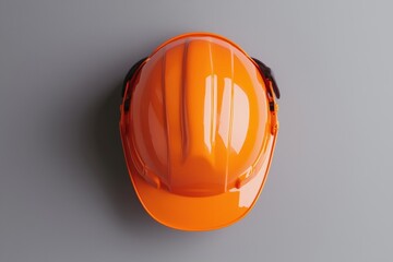 Bright Orange Safety Helmet on Gray Background for Construction Use