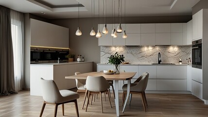elegant contemporary kitchen room interior .3drender