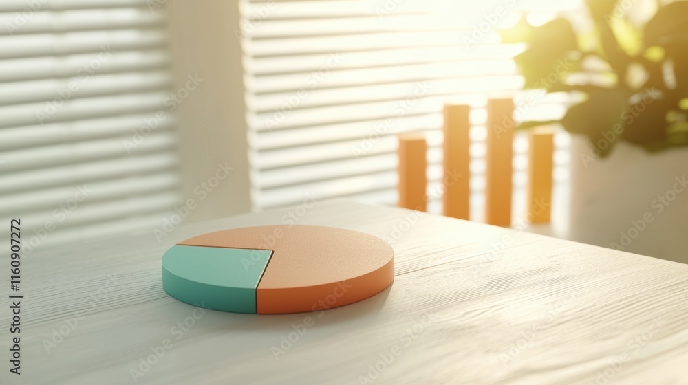 Aufkleber modern pie chart and bar graph on office table with sunlight