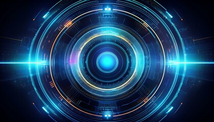 Abstract Digital Interface: Glowing blue and orange circles pulsate around a central core in a captivating digital art piece.