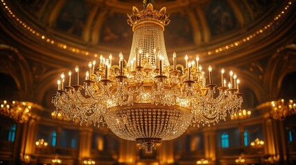 Obraz premium Magnificent Golden Chandelier in Opulent Hall