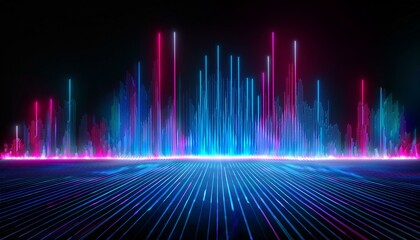 Neon Dreamscape: Abstract vibrant neon light streaks and glowing lines form a dynamic soundscape, perfect for music, technology, or futuristic concepts.