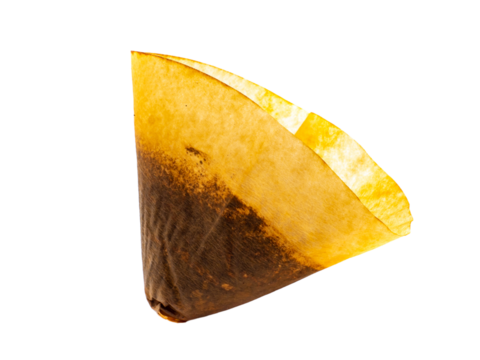 old used coffee filter isolated on transparent background