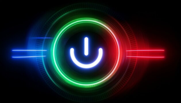 Neon Power Button: Futuristic Interface Shutdown Sequence 