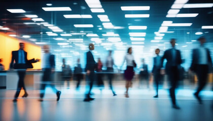 Blurred people in motion in modern office. 
