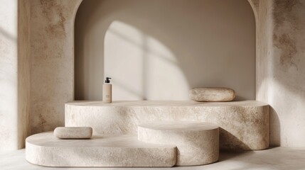 Beige Stone Display Design for Product Photography