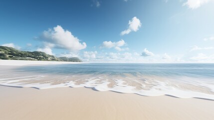 Fototapeta premium A peaceful beach with gentle waves and clear skies, ambient light, space on the right for text,generative ai illustration