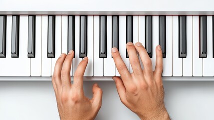Hands Playing Piano Keys in Close Up, Expressing Musical Talent and Creativity, Classic Musical Instrument Used in Various Genres