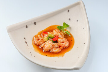 shrimp, food, vegetable, gourmet, meal, dish, dishes, vegetables , hot sauce, chili, spicy food,cooked, freshness, lunch, cooking, fish, close-up, healthy eating, heat, temperature, refreshment, spice