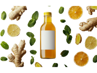 Refreshing Ginger Mint Drink Ingredients Display Isolated on transparent background