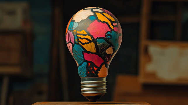 colorful lightbulb with abstract art design, showcasing creativity and vibrancy