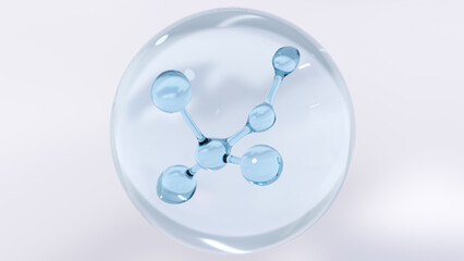 Clear collagen or essence bubbles. Skin serum enriched with collagen. Cosmetic skincare product. Water molecule from a cosmetic moisturizer. 