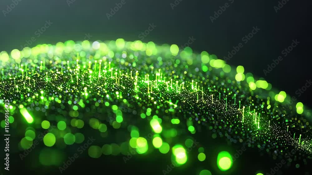 Aufkleber glowing green particles creating abstract landscape with depth and light effects