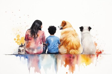 A soft watercolor painting of a family reunion after overcoming addiction, with warm and hopeful tones