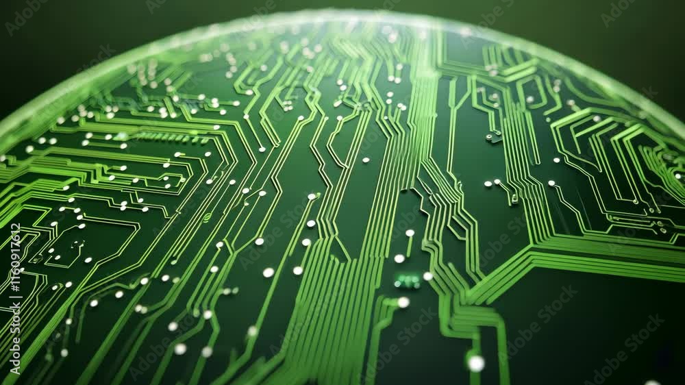 Poster green circuit board pattern with intricate lines and digital technology aesthetic