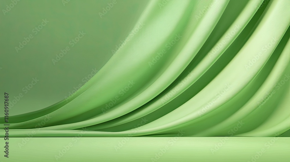Aufkleber soft flowing green fabric draping elegantly, creating a soothing and serene atmosphere in minimalist