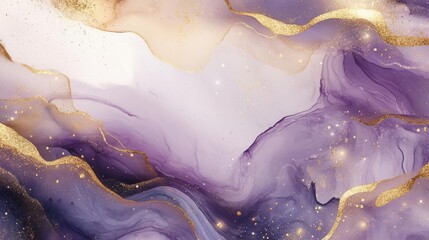 Obraz premium luxurious abstract fluid art background featuring swirling purple and gold metallic marble textures with elegant ink patterns and shimmering glitter accents