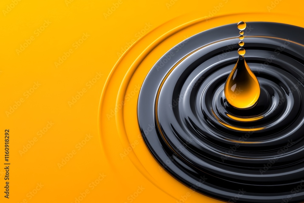 Poster a stunning image of a drop of water hitting a calm surface, creating ripples that spread outward, sy