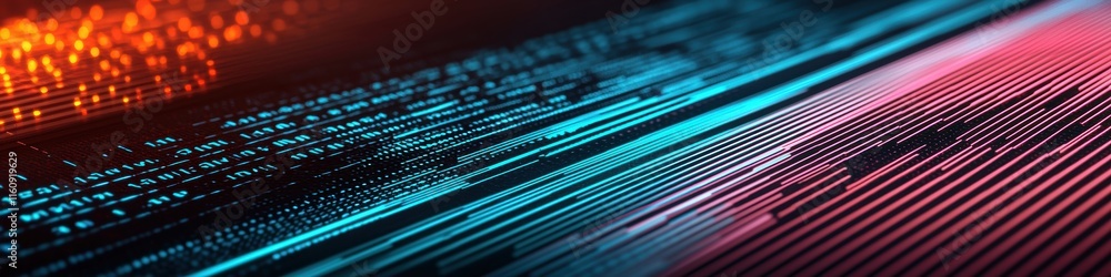 Poster vibrant abstract lines with digital patterns and glowing effects