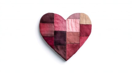 Fabric Patchwork Heart in Pink Isolated on White Background