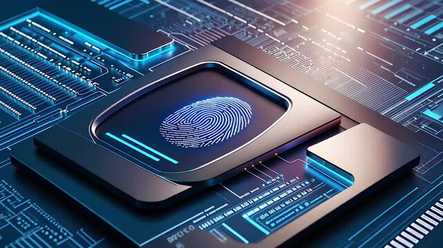 Advanced Digital Fingerprint Scanner on Futuristic Circuit Board Highlighting Biometric Security Technology

