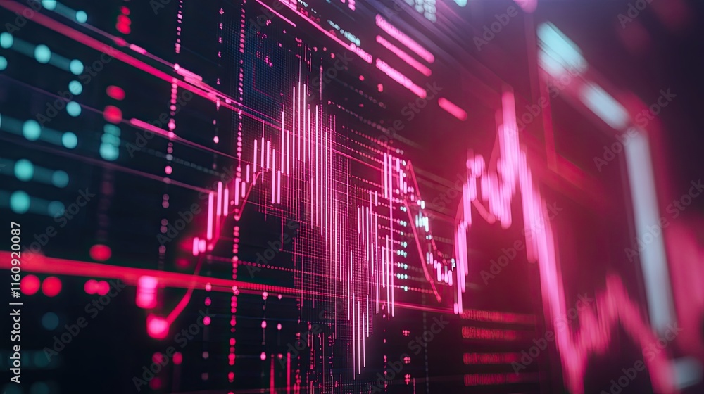 Aufkleber abstract background of financial market trends in red and pink color with data visualization, graphs