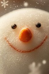 Frosty Snowman Close-Up with Sparkling Details and Carrot Nose