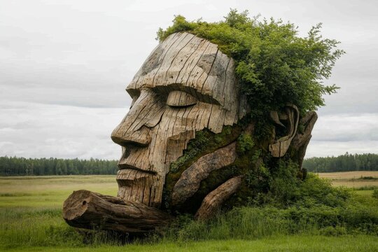 A tree with branches that form intricate patterns, creating the optical illusion of a face from a distance