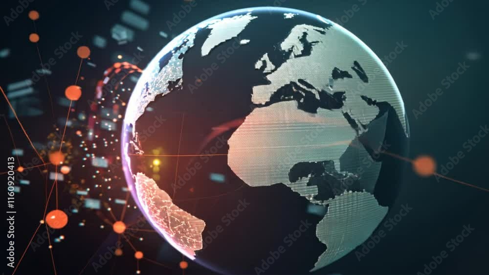 Poster vibrant 3d globe showcasing digital connections and global data flow an intricate look at technology