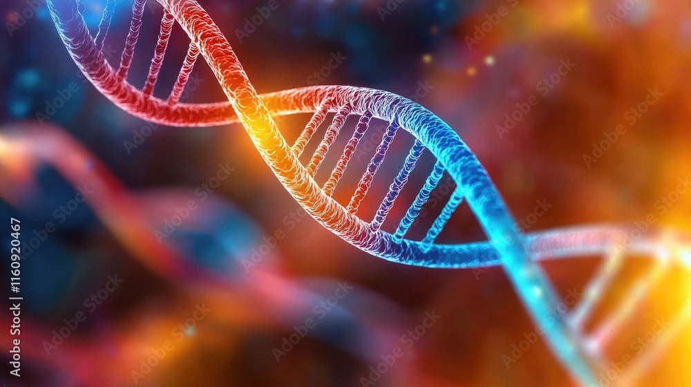 Poster colorful abstract representation of dna structure with vibrant lights and soft glows in scientific b