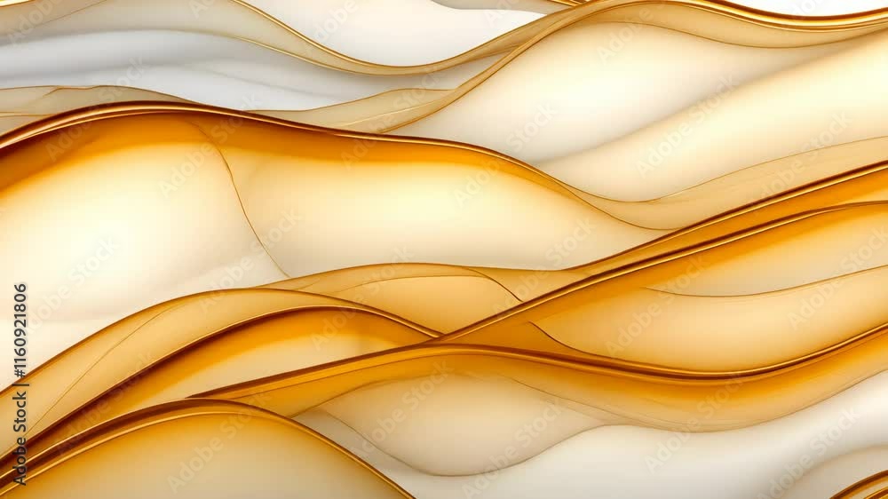 Poster fluid abstract art with golden hues and smooth flowing lines