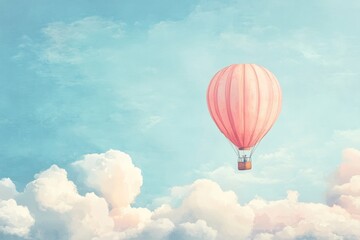 Obraz premium delicate pink hot air balloon floats serenely among fluffy cloud