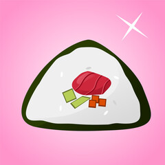 Roll of sushi with salmon, cucumber, and carot slice