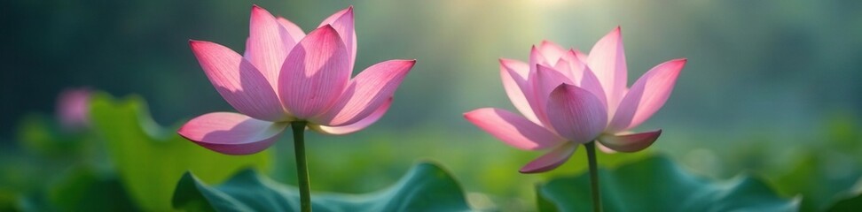 Pink lotus flower with soft light and foggy atmosphere, floral, mist, soft light