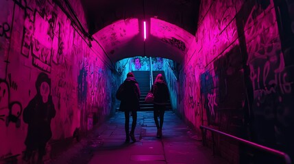 Neon Nights: Urban Exploration in a Graffiti Tunnel