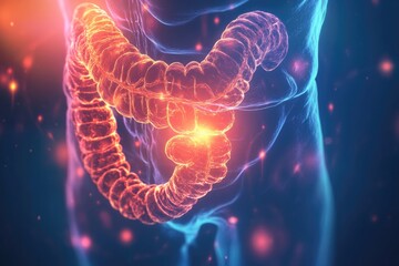 Illuminated digestive system highlights intricate structure and